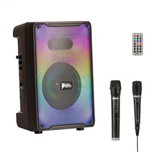 MS-KARA-MOOV500 - MOOVING SOUND - 8""/500W batterij gevoede luidspreker met lichteffect aan de voorzijde, 1 draadloze microfoon en 1 bedrade microfoon - Bluetooth/USB/AUX/MicroSD en TWS - Zwart
