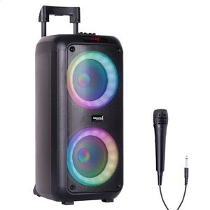 Ibiza - VENUS600-2x8""/20 cm, 600W draagbare luidspreker op batterijen met lichteffect op voorpaneel en bekabelde microfoon - Bluetooth, USB, microSD, AUX en MIC - Zwart