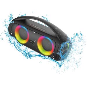 Ibiza - CORSICA - 100W Bluetooth luidspreker, IPX5 met oplaadbare batterij en LED-effect - Bluetooth, USB, MicroSD, AUX en MIC ingang - Zwart
