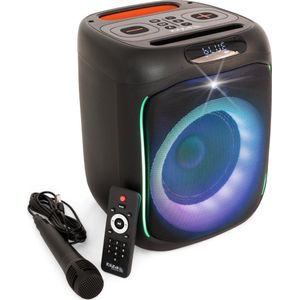 Ibiza - CUBE180-6,5""/16cm 180W luidspreker op batterijen met bedrade microfoon en lichteffect - Bluetooth, USB, MicroSD, TWS - Zwart