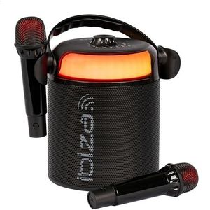 Ibiza - KARAHOME-BK - Batterij verlichte KARAOKE luidspreker met twee draadloze microfoons (op batterij) - Bluetooth, USB, MicroSD, USB, AUX en COAX - Zwart