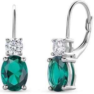 Miore zilveren Dames Edelsteen Oorbellen met ovale groene Smaragd 2.06Ct Geboortesteen van mei en Solitair briljant geslepen Zirkonia CZ 0.90 Ct hangende Oorbellen uit gerhodineerd 925 Sterling Zilver