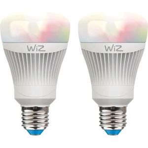 2-pack slimme LED-lamp van WiZ; zuigervorm A met WiZmote, wit + kleur, wifi-schakelbaar. Dimbaar; 64.000 wittinten + 16 miljoen kleuren. Combineerbaar met Amazon Alexa en Google Home.