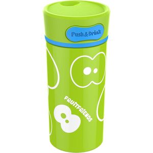 Fruitfriends Push & Drink Drinkbus - 300ml - 18x7cm - Drinkfles kinderen - RVS - Limoen Groen