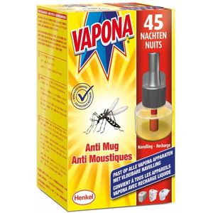 12x Vapona Anti-Mug Muggenstekker Navulling 45 nachten 18 ml