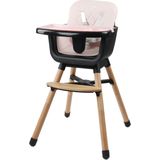 Ding Daily Houten Kinderstoel - Roze - 6 maanden tot 3 jaar - Tot 20 kg - Hoge en Lage Kinderstoel - Incl. eetblad en veiligheidsgordel