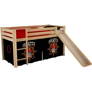 Spielbett Pino mit Rutsche und Textilset ""Pirates"", Ausf. Kiefer massiv natur lackiert