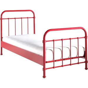 Vipack New York Kinderbed - Metalen Bedframe met Lattenbodem - 90x200 cm - Rood