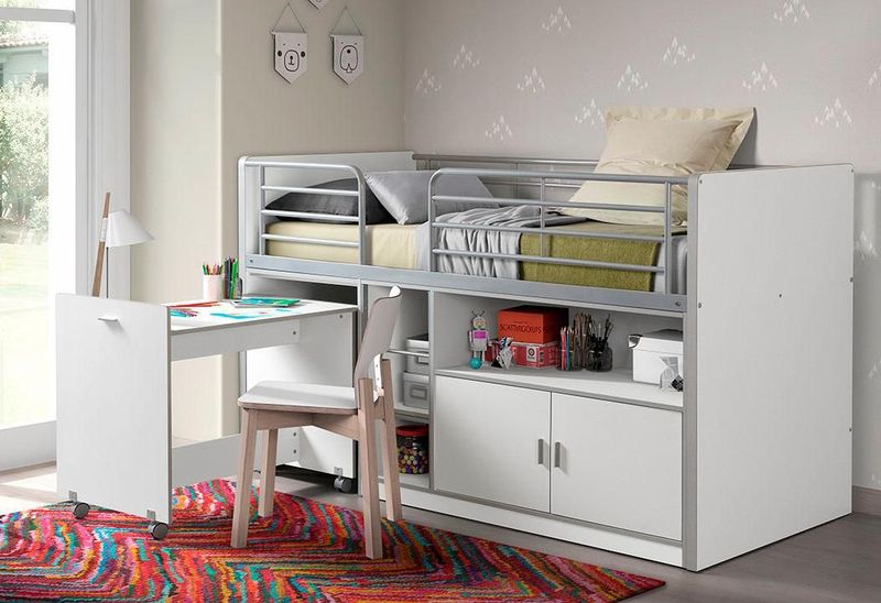 Halbhochbett mit Schreibtisch Bonny 91 - weiß
