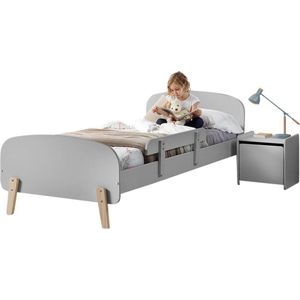 Vipack Bed Kiddy inclusief nachtkast en uitvalbeveiliging - 90 x 200 cm - grijs