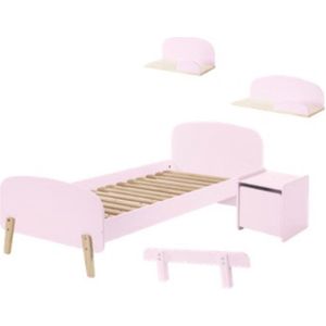 Deze KIDDY combinatie in het roze bestaat uit een bed (90x200), nachtkastje, 2 wandplanken (45 en 65 cm) en een veiligheidsrail.