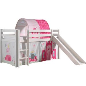 Halfhoogslaper met glijbaan Astrid met bedtent & bedtunnel Princess II - wit