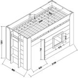 Vipack halbhohes Bett Noah inkl. Vorhang-Set, 90 x 200 cm