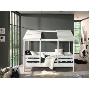Hausbett mit 90 x 200 cm Liegefläche, offenes Dach in Weiß