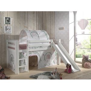 Halfhoogslaper met glijbaan Astrid met bedtent & bedtunnel Birdy - wit