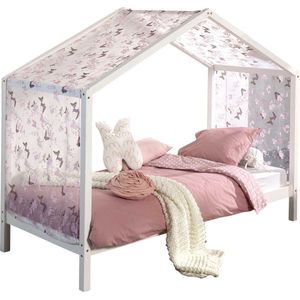 Bedhuisje Dallas 3 90x200 & voile met vlindermotief - wit/roze