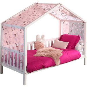 Bedhuisje Dallas 2 90x200 inclusief voile met vlindermotief - wit/roze