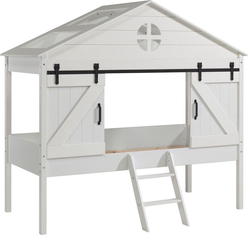 Vipack - Barnie - Halfhoogslaper - Wit - Grenenhout - Inclusief Bedbodem