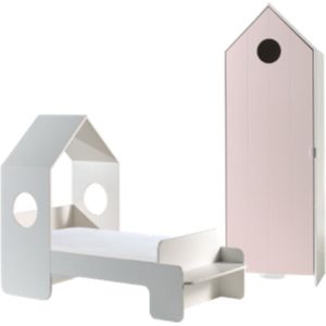 Vipack Bed Casami met 1-deurs kast - 70 x 140 cm - wit+roze