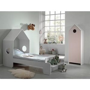 Vipack Bed Casami met 1-deurs kast - 90 x 140 cm - wit/roze