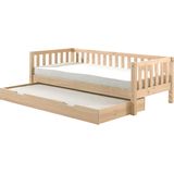 Kojen Bett Fritz mit Sprossenumrandung u. Rolllattenrost, Liegefläche 90 x 200, inkl. Bettschublade, Ausf. Milky White lackiert
