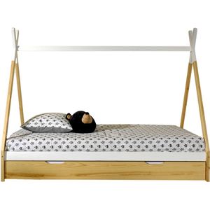 KidsOnly Tipi Bed 90 x 200 cm met Bedlade Wit / Naturel