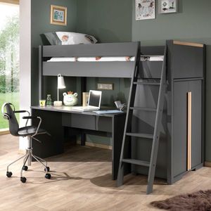 Vipack London hoogslaper met bureau en kast - antraciet