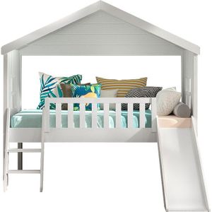 Vipack - Halfhoogslaper HuisBed met Glijbaan - Wit - Inclusief Bedbodem