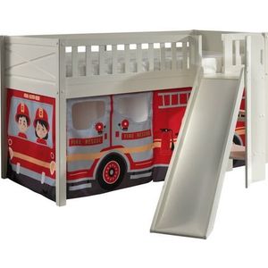 Hoogslaper met glijbaan Scott - 208x204x114 cm - Brandweer/wit