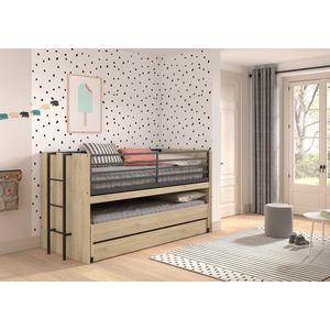 Halfhoogslaper Sammie 90x200cm met 2 slaapplaatsen, bedlade en bureau - eikdecor