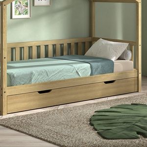 Homestyle4u 2291, houten bed 90 x 200 cm, met lade, wit, eenpersoonsbed met lattenbodem, bedkast, bed, hout, grenen