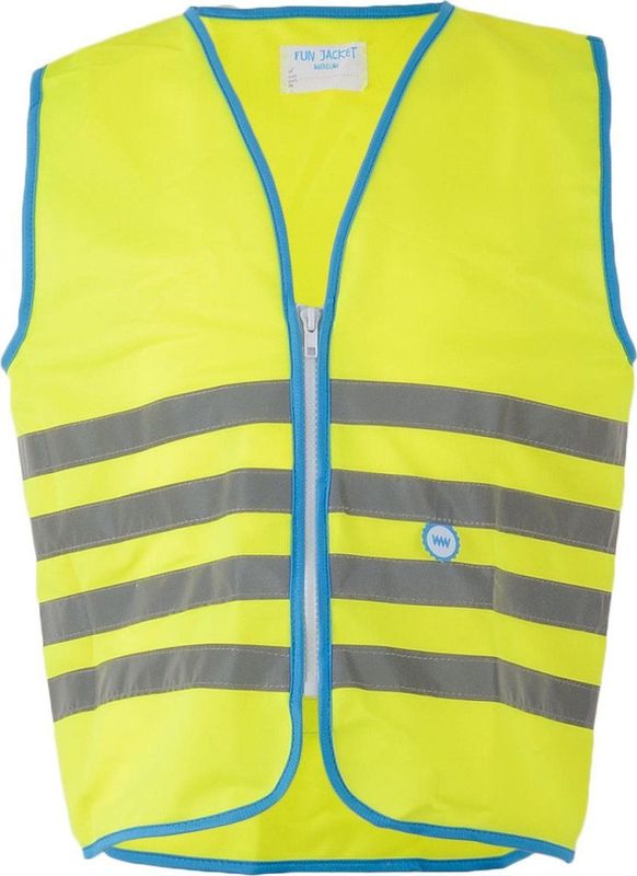 Wowow Veiligheidshesje kind met rits EN 1150 - Fun Fietsjas  - Maat M  - Unisex - geel/blauw/zilver