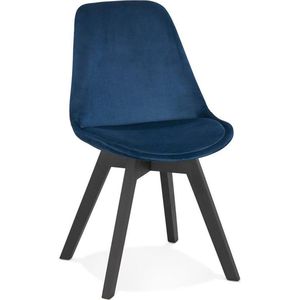 Stoel in blauw fluweel 'JOE' met structuur in zwart hout