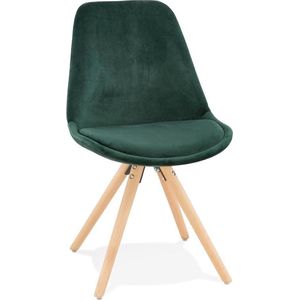 Alterego Vintage 'RICKY' stoel in groen fluweel met poten in natuurlijk hout