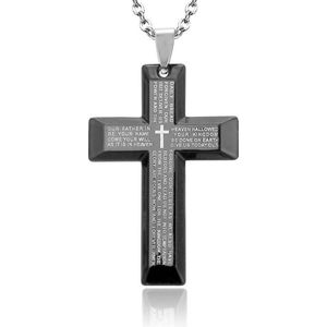 Montebello Ketting Black Cross - 316L Staal - Kruis - 60x41m - 60cm