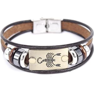 Montebello Armband Schorpioen - Leer - 316L Staal - Horoscoop - 18cm