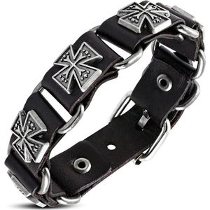 Amanto Armband Aissa - Leer - Studs - Kruis - 20mm - 22cm