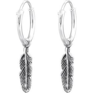 Amanto Oorbellen Caden - 925 Zilver Geoxideerd - Veer - 3x24mm