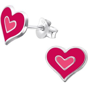 Princess Oorbellen Bassan Pink - 925 Zilver E-Coating - Hart - 8x9mm