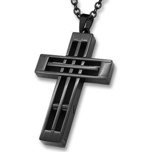 Amanto Ketting Djaro Black - 316L Staal PVD - Kruis - 50x30mm - 60cm