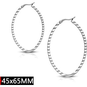 Montebello Oorbellen Patou Oval XL - 316L Staal - Ribbel - 45x65mm