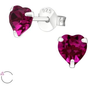 Montebello Oorbellen Libi Fuchsia - 925 Zilver - Swarovski® - Hart - Ø5mm