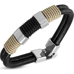 Montebello Armband Marcel E - Leer - 316L Staal - Touw - 15mm - 21cm