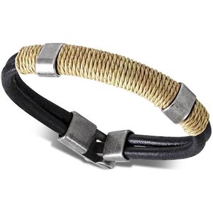 Montebello Armband Marcel D - Leer - 316L Staal - Touw - 15mm - 21cm