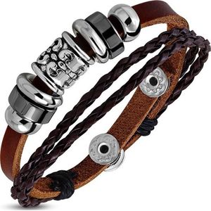 Montebello Armband Stef E - Leer - 316L Staal - Kralen - 15mm - 20-22cm