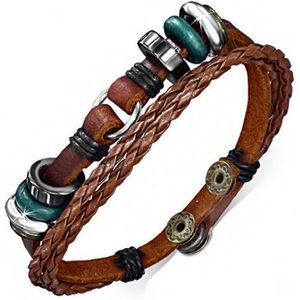 Montebello Armband Loe B - Leer - 316L Staal - Kralen - 15mm - 20-22cm