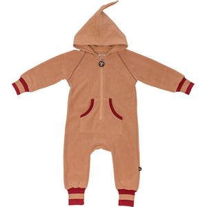 Ducksday - Fleecepak - Onesie voor kinderen - unisex - camel/wijnrood - maat 80/86