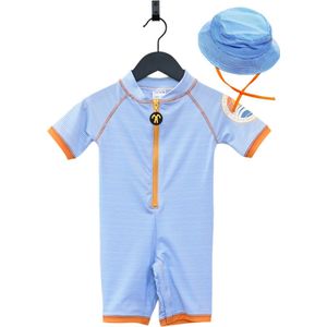 Ducksday – promo set zwempakje met bijpassend zomerhoedje – voor kinderen – UV-werend UPF50+ - True blue – maat 1 jaar