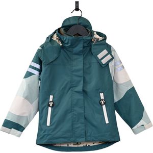 Ducksday - Regenjas Kinderen - Uitneembare Fleece jas - Waterdicht - Ademend - 3 in 1 - Winterjas Unisex - Donkergroen - Maat 92/98