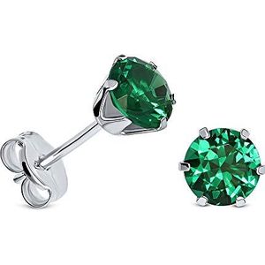 Miore ronde groene smaragd oorbellen uit 9 karaat 375/1000 witgoud met 6 griffen, ø 5.6 mm